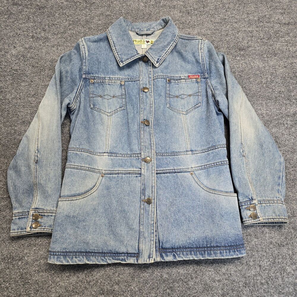 Vintage Mudd Outerwear Y2K Distressed Denim Chore Button Jacket Gorpcore Grunge